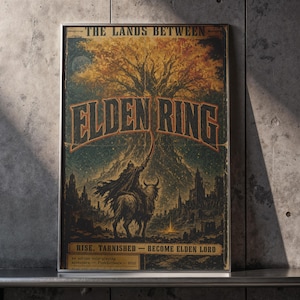 Elden Ring Vintage Poster | Väggkonst The Lands Between | Tarnished Gaming Decor | Mörk fantasikonsttryck | FromSoftware