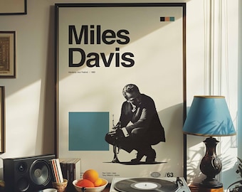 Miles Davis Poster | Mid Century Modern Jazz Wall Art | Monterey 1963 Music Art Print | Minimalist Retro Wall Decor