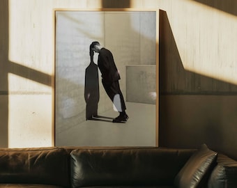 Minimalist Shadow Man Poster | B&W Photography Wall Art | Brutalist Office Decor | Framed Canvas Print | Moody Existential Wall Decor