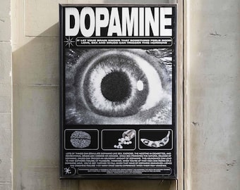 Plakat z dopaminą | Sztuka ścienna w stylu grunge Y2K | Retro psychologiczny nadruk z oczami | Awangardowa dekoracja akademika | Oprawione płótno | Estetyka vintage