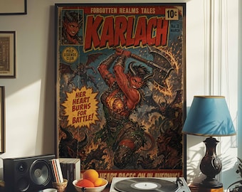 Karlach BG3 Comic Poster | Vintage Baldur's Gate 3 Wall Art, Retro Canvas Print