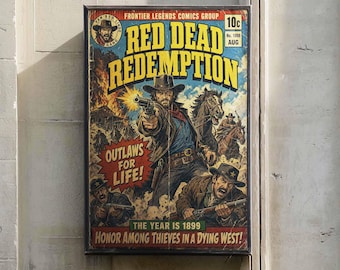 Red Dead Redemption Poster | Vintage RDR2 Comic Wall Art | Arthur Morgan Framed Canvas Print | Retro Western Gamer Decor