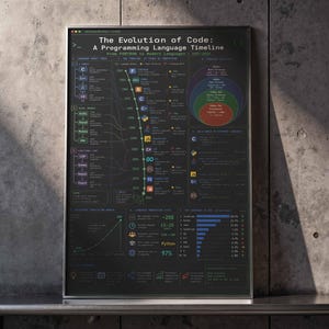 Poster zur Evolution des Codes | Zeitleiste der Programmiersprachen als Wandbild (gerahmter Leinwanddruck) Bild 7