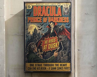 Vintage Dracula Comic Poster | Retro Horror Wall Art | Vampire Framed Canvas | Classic Monster Art Print | Spooky Gothic Decor