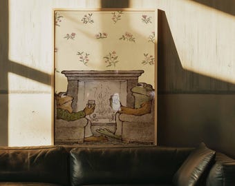 Stampa artistica vintage del libro per bambini "Frog and Toad" / Decorazione murale per cameretta in stile cottagecore (tela incorniciata)
