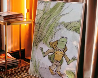 Stampa del libro di fiabe "Rana e Rospo" / Decorazione murale vintage in stile cottagecore, per la cameretta dei bambini