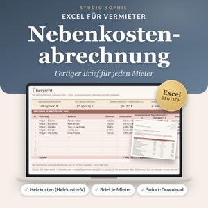 Nebenkostenabrechnung Excel Vorlage für Vermieter | Betriebskostenabrechnung mit Heizkosten, CO2-Kostenaufteilung & Mieterwechsel | Deutsch