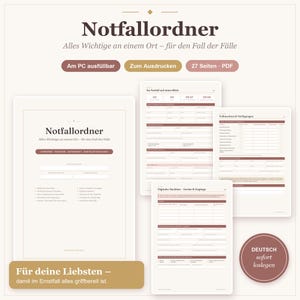 Dossier d'urgence PDF à remplir et à imprimer | Dossier de planification préalable des soins (allemand) | Dossier d'urgence pour la famille, les procurations, les finances et l'héritage numérique