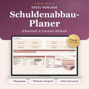 Narzędzie do śledzenia zadłużenia w programie Excel (niemiecki) | Planer zadłużenia z efektem kuli śnieżnej i lawiny | Szablon planu spłaty | Zmniejsz zadłużenie dzięki planowi