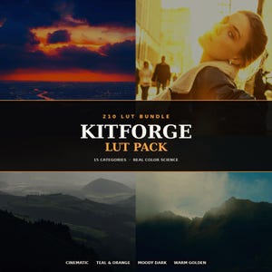 KitForge LUT Pack, 210 Cinematic Color Grading Presets, Premiere DaVinci CapCut Video Filters