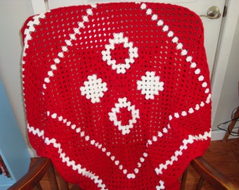 Granny square afghan red and white throw wheelchair