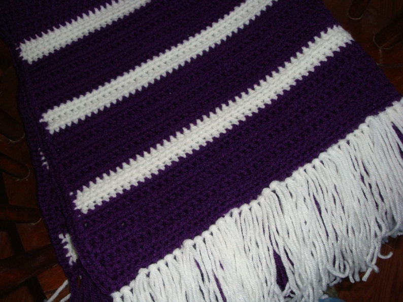 Crochet Afghan Lap Afghan Baby Afghan in deep purple and white image 2