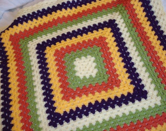 Crochet Granny Square afghan lap baby wheelchair multicolored