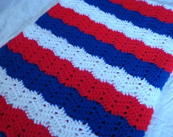 Crochet Afghan Red White and Blue Ripple