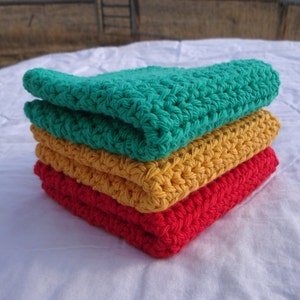 Dishcloths Cotton Crochet Washcloths Pot Holder Hot Pad Pack of 3 Red Green and Gold image 3