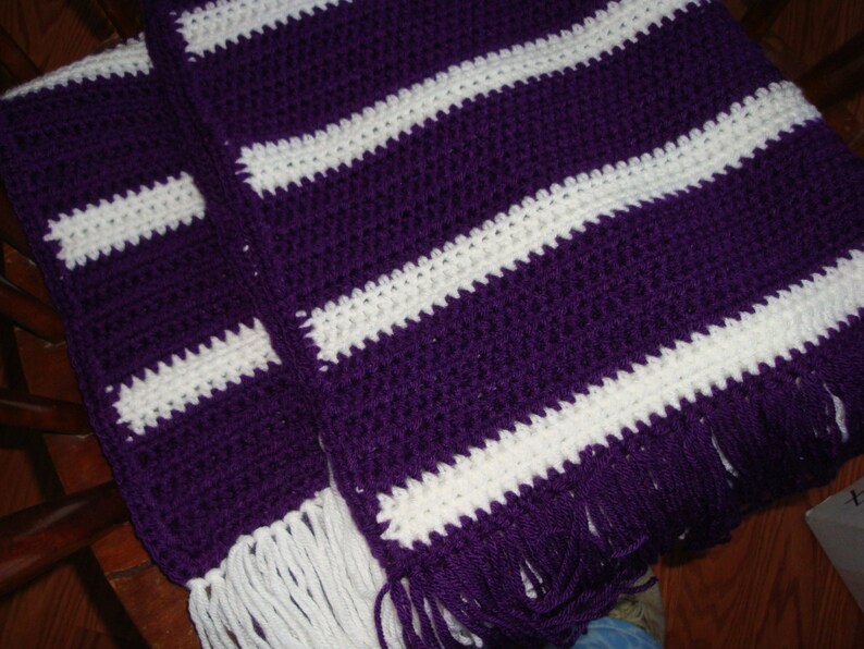 Crochet Afghan Lap Afghan Baby Afghan in deep purple and white image 5