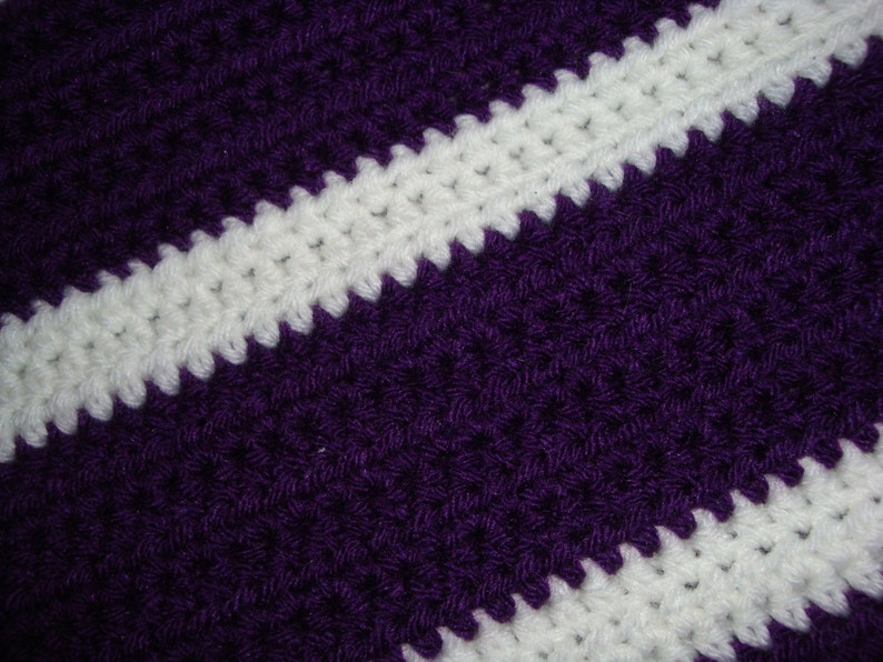 Crochet Afghan Lap Afghan Baby Afghan in deep purple and white image 4