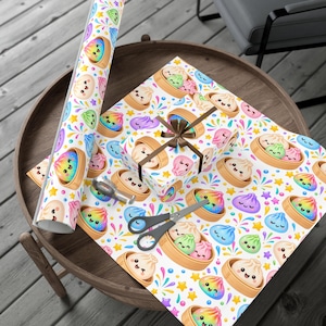 Kawaii Dim Sum Pattern Gift Wrap Paper | Rainbow Dumpling Wrapping Paper