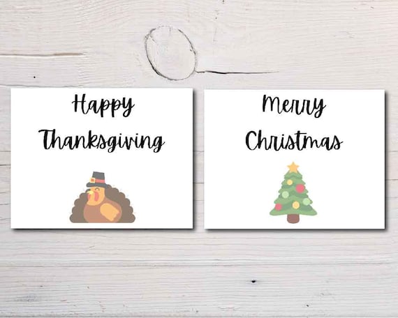 Reversible Thanksgiving and Christmas Sign Printable Instant Digital Download, Happy Thanksgiving, Merry Christmas, Seasonal Sign, Two-Sided Il_570xn