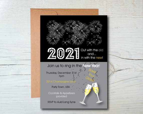 New Year's Eve Party Printable Digital Invitation, Holiday Party Invitation, Party Invitations, NYE Invitation, Happy New Year, 2021, 2022 Il_570xn