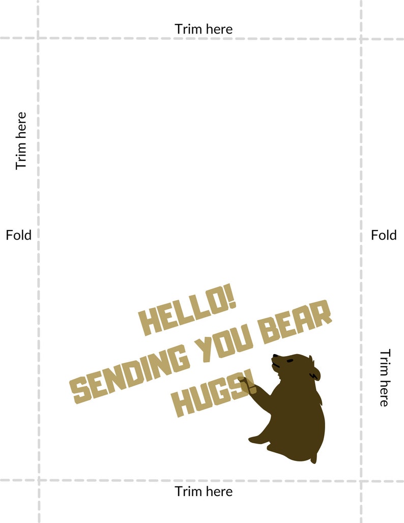 Bear Hugs Printable Card Instant Download, Hello Card, Sympathy Card ...
