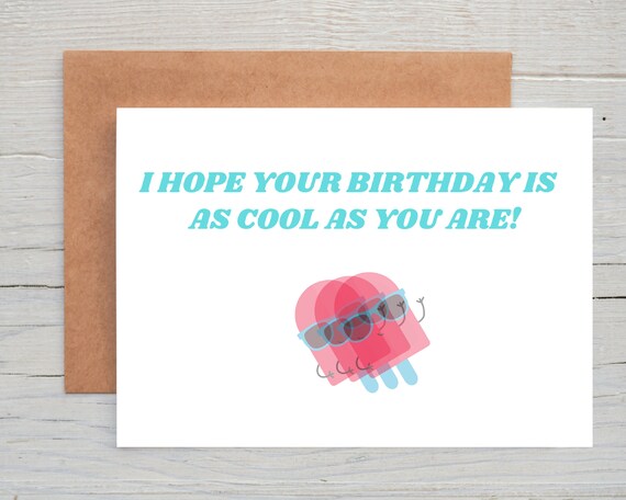Popsicle Birthday Card Printable Instant Digital Download, Popsicle Card, Cool Birthday Card, Food Pun Card, Summer Birthday Card, Kids Bday Il_570xn