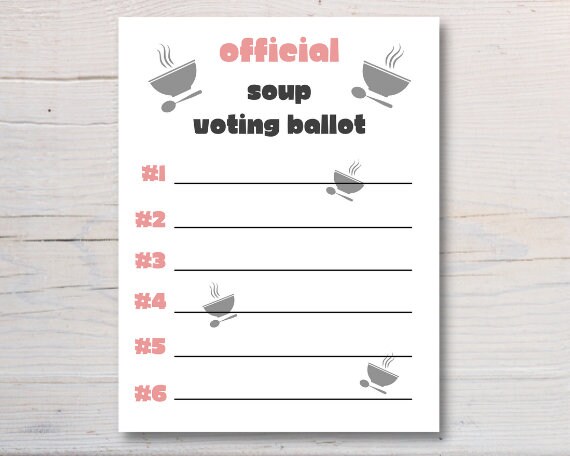 Soup Cook Off Voting Ballot Printable Instant Digital Download Soup Soup Cook Off Voting Ballot Printable Instant Digital Download Soup
