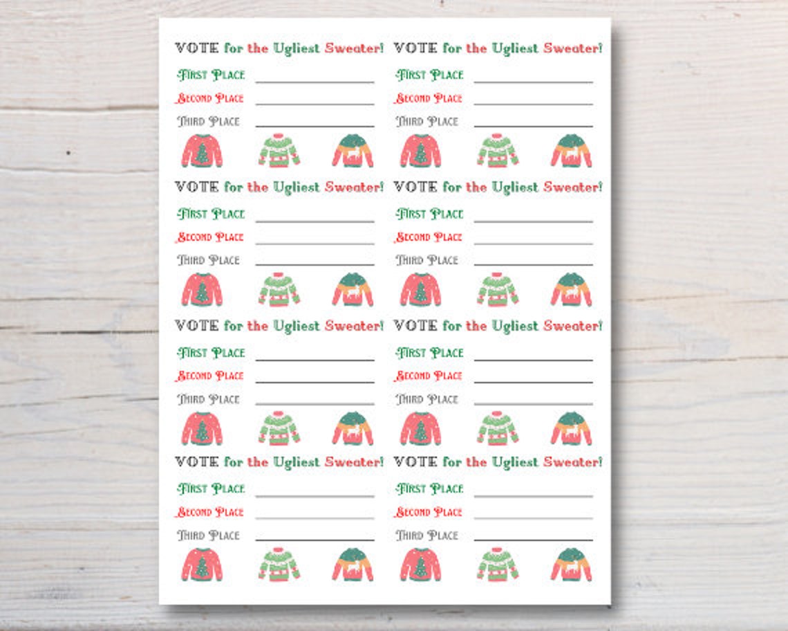 Ugly Sweater Voting Ballot Printable Instant Digital Download, Ugly ...