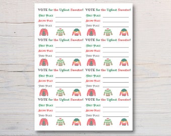 Ugly Sweater Voting Ballot Printable Instant Digital Download, Ugly Sweater Scorecard, Ugly Sweater Contest, Ugly Sweater Score Sheet