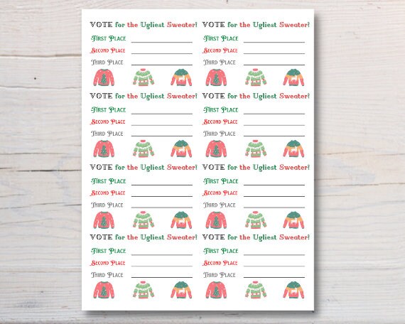 Ugly Sweater Voting Ballot Printable Instant Digital Download, Ugly ...
