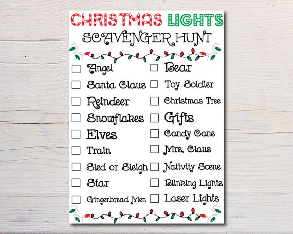 Christmas Lights Scavenger Hunt Printable Instant Digital Download, Christmas Activities, Christmas Party, Kids Christmas, Christmas Game Il_570xn