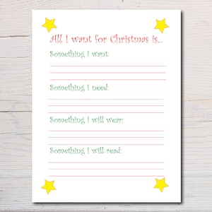 Weihnachtswunschliste Kinderaktivität druckbare Sofortiger digitaler Download, Einkaufsliste, Weihnachtsaktivitäten, Familienweihnachten, Kinderweihnachten