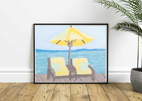 Chairs on Dock Wall Art Printable Instant Digital Download, Beach Chairs Art, Chairs and Umbrella, Nautical Wall Art, Coastal Wall Art Il_570xn