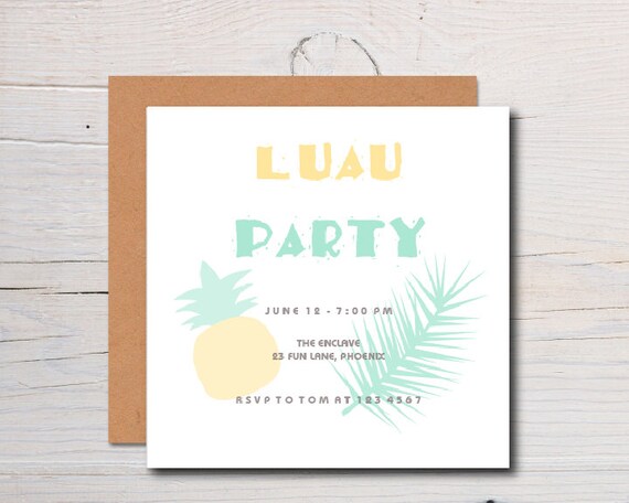 Luau Party Digital Printable Invitation, Tiki Invitation, Pineapple Pool Party, Cookout Invitation, Luau Pool Party, Hawaiian Theme Party Il_570xn