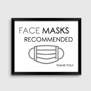Face Masks Recommended Sign Printable Instant Digital Download, Face ...