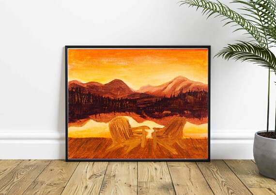 Mountain Lake Sunset Wall Art Printable Instant Digital Download, Burnt Orange Mountain Art, Terracotta Mountain Art, Burnt Orange Wall Art Il_570xn