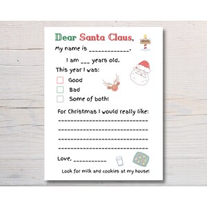 Carta a Santa Descarga digital instantánea imprimible, Lista de deseos de Navidad, Lista de deseos de Santa, Actividades navideñas, Actividades para niños, Querido Santa