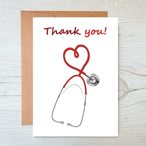 Nurse or Doctor Thank You Printable Card Instant Digital Download, Nurse Stethoscope, Nurse Appreciation, Nurse Thank You, CNA, Dr Thank You