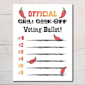 Chili Cook-Off Voting Ballot Printable Instant Digital Download, Chili Cook-Off Scorecard, Chili Cook-Off Flyer, Chili Cook-Off Score Sheet