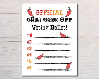 Chili Cook-Off Voting Ballot Printable Instant Digital Download, Chili Cook-Off Scorecard, Chili Cook-Off Flyer, Chili Cook-Off Score Sheet