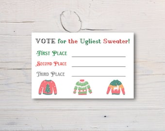 Ugly Sweater Voting Ballot Printable Instant Digital Download, Ugly Sweater Scorecard, Ugly Sweater Contest, Ugly Sweater Score Sheet