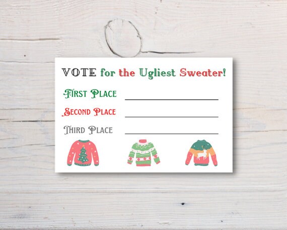 Ugly Sweater Voting Ballot Printable Instant Digital Download Ugly 