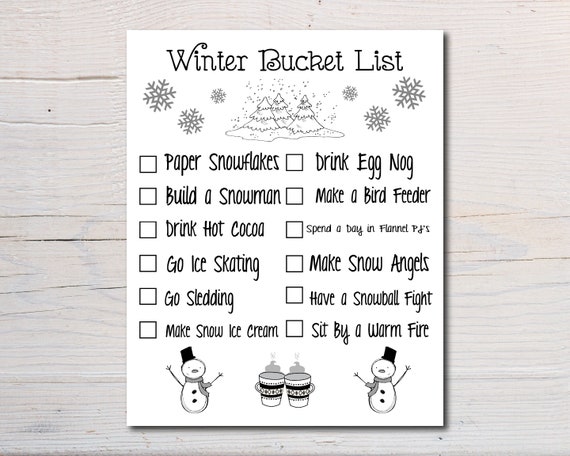 Winter Bucket List Printable Instant Digital Download