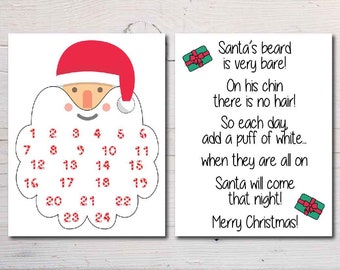 Printable Santa Countdown to Christmas Advent Calendar Printable Instant Download, Reversible, Saying Included, Countdown Printable