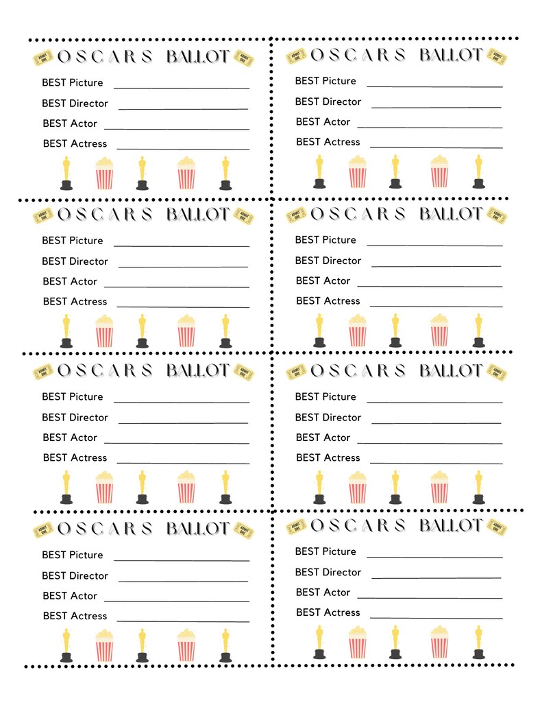 Oscars Ballot Printable Instant Digital Download, Oscars Scorecards ...