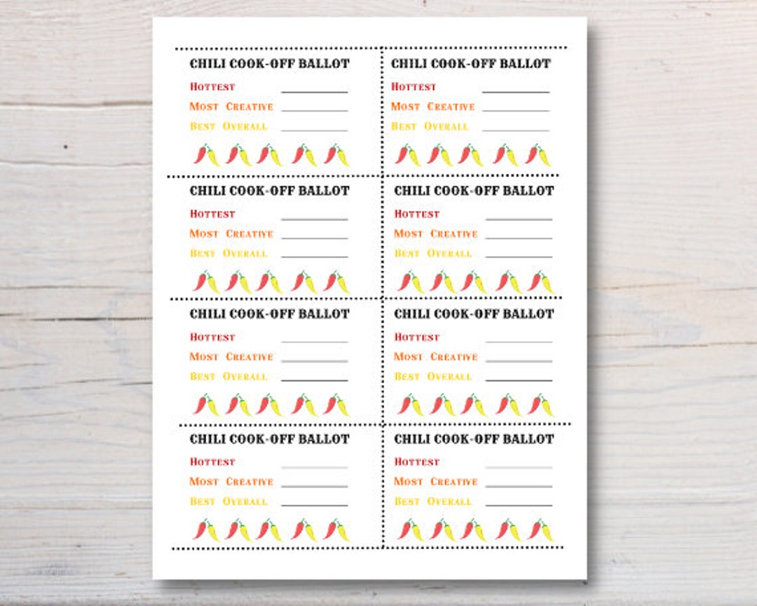 Chili Cook off Voting Score Sheet Printable Instant Digital Download