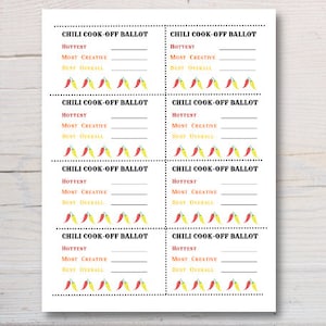 Chili Cook-Off Voting Score Sheet Printable Instant Digital Download, Chili Cook-Off Scorecard, Chili Cook-Off Contest Cards, Chili Ballots