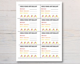 Chili Cook-Off Voting Score Sheet Printable Instant Digital Download, Chili Cook-Off Scorecard, Chili Cook-Off Contest Cards, Chili Ballots