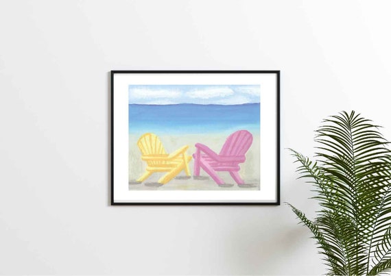 Ocean and Beach Chairs Printable Instant Digital Download, Beach Chair Art, Adirondack Chairs, Beach Chairs, Beach Scene Art, Seaside Art Il_570xn