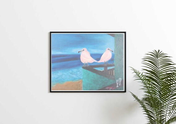 Seagulls and Beach Wall Art Printable Instant Digital Download, Whimsical Animal Art, Bird Art, Coastal Wall Art, Beach Decor, Coastal Decor Il_570xn